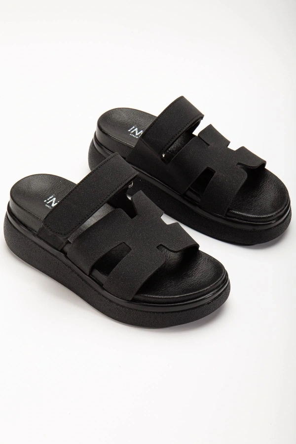 Bidebuvar 24422-HERMES Siyah Dolgu Topuk Kadın Sandalet