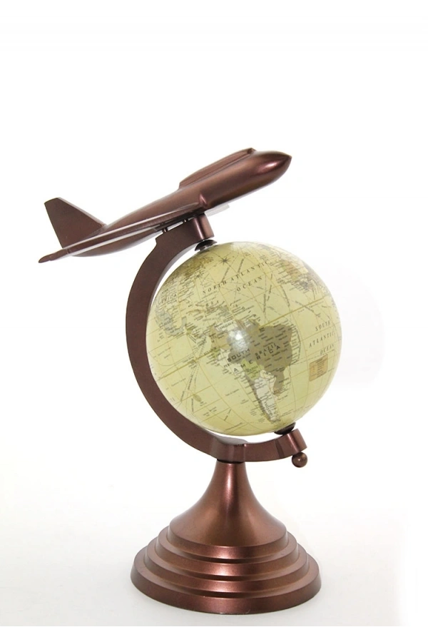 Bidebuvar 25x15 cm Pirinç Uçak Tasarımlı Dünya Küre