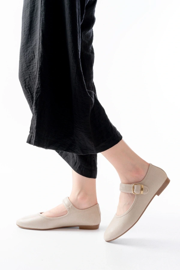 Bidebuvar 2606 Bej Baretli Günlük Bayan Ayakkabı