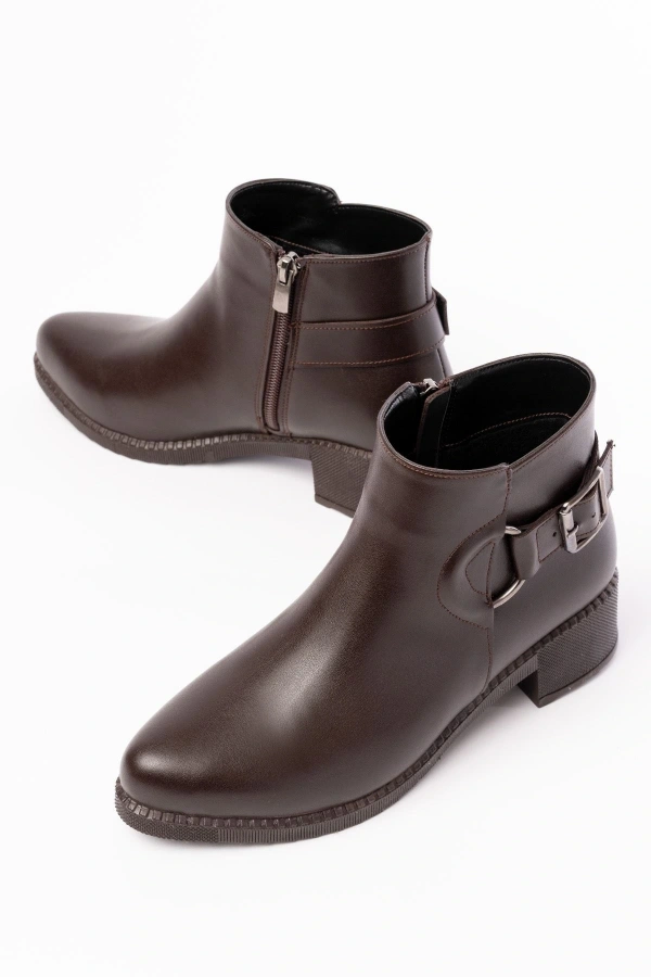 Bidebuvar 270-3030 Kahverengi Toka Aksesuarlı Fermuarlı Günlük Kadın Bot