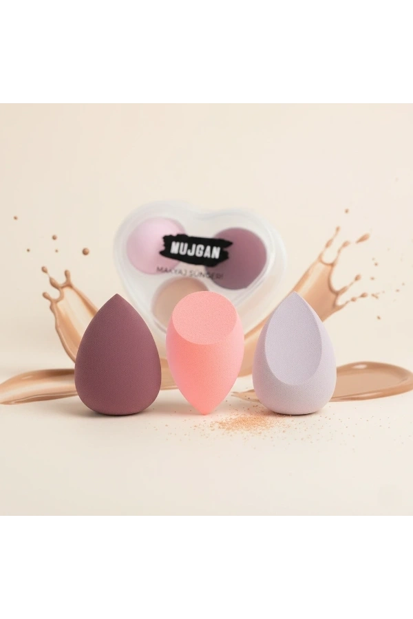 Bidebuvar 3lü Makyaj Süngeri Seti Kalpli Kutu