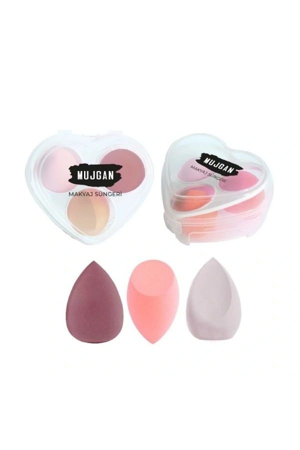 Bidebuvar 3lü Makyaj Süngeri Seti Kalpli Kutu