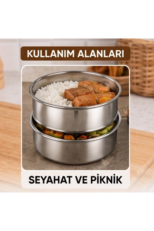 Bidebuvar 3lü Metal Sefer Tası - Paslanmaz Çelik - 16 cm
