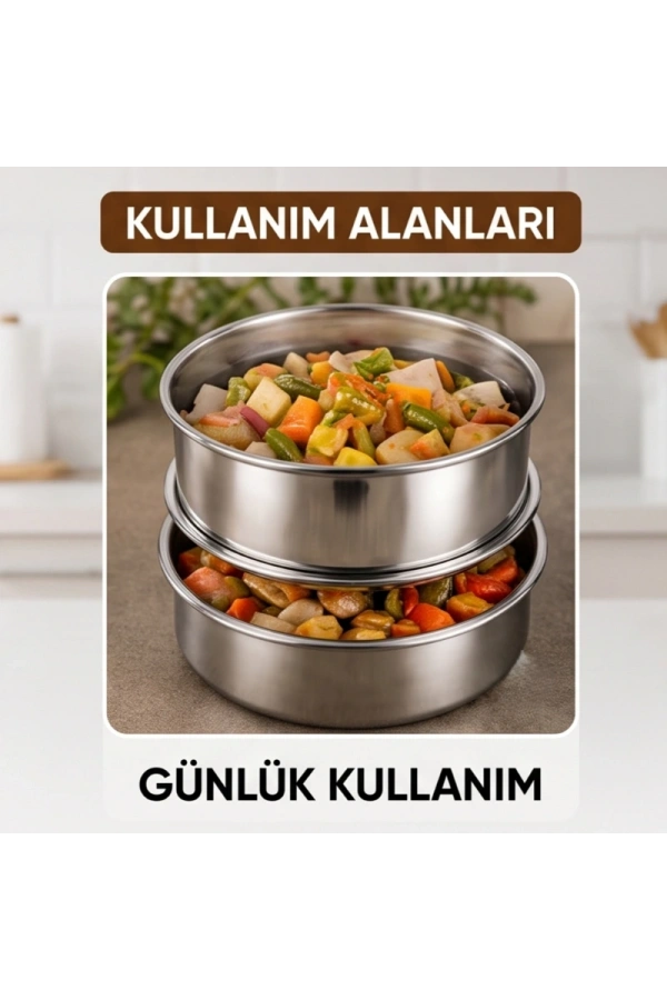Bidebuvar 3lü Metal Sefer Tası - Paslanmaz Çelik - 16 cm