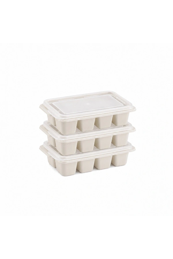 Bidebuvar 3lü Mini Buz Kalıbı - Küp Şekilli - Kapaklı - Plastik