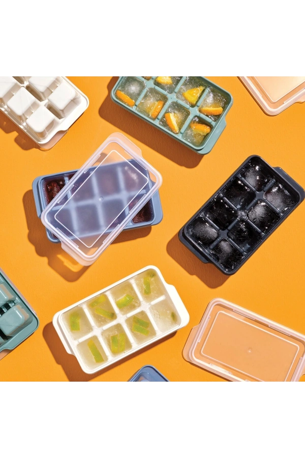Bidebuvar 3lü Mini Buz Kalıbı - Küp Şekilli - Kapaklı - Plastik