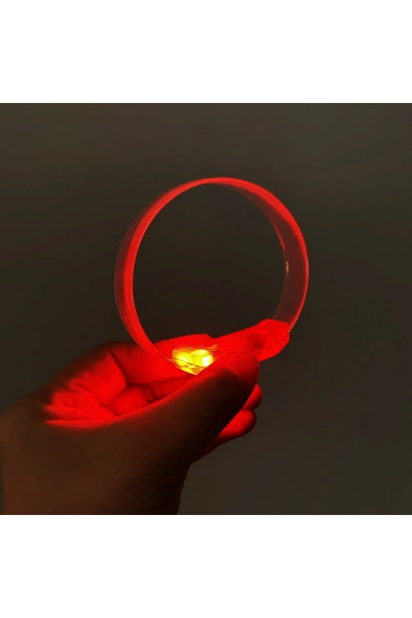 Bidebuvar 3 Modlu Pilli LED Işıklı Esnek Parti Bilekliği Kırmızı