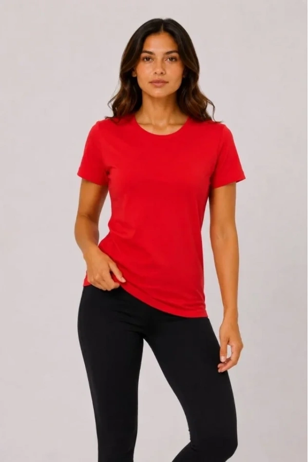 Bidebuvar 3’lü Kısa Kollu Bisiklet Yaka Basic Slim Fit T-Shirt - Kırmızı - Turuncu - Bej