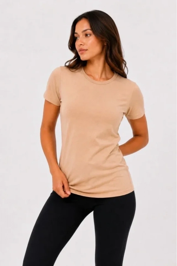 Bidebuvar 3’lü Kısa Kollu Bisiklet Yaka Basic Slim Fit T-Shirt - Kırmızı - Turuncu - Bej