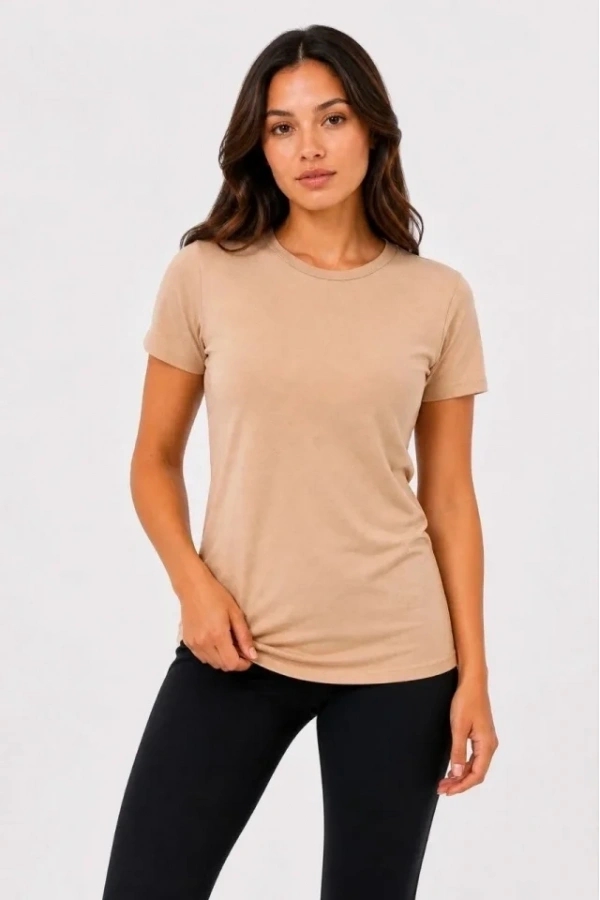Bidebuvar 3’lü Kısa Kollu Bisiklet Yaka Basic Slim Fit T-Shirt - Pudra Pembe - Mor - Bej