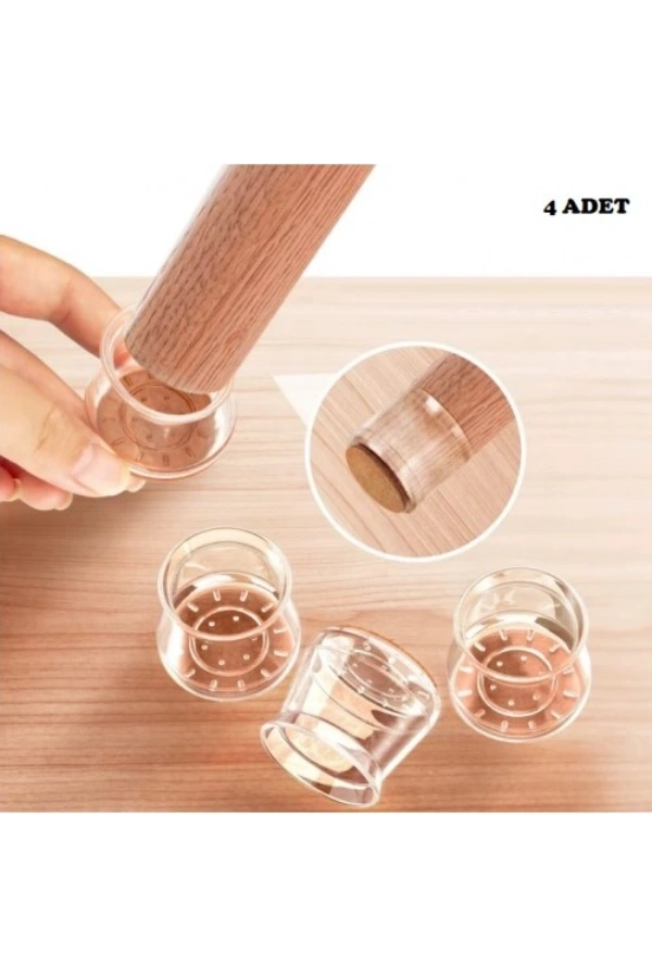 Bidebuvar 4lü Keçeli Şeffaf Silikon Sandalye Ayak Koruyucu Seti