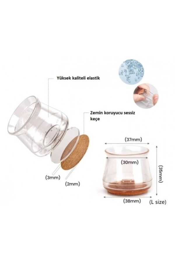 Bidebuvar 4lü Keçeli Şeffaf Silikon Sandalye Ayak Koruyucu Seti