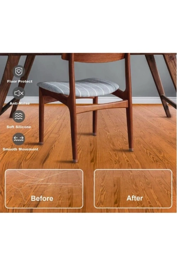 Bidebuvar 4lü Keçeli Şeffaf Silikon Sandalye Ayak Koruyucu Seti