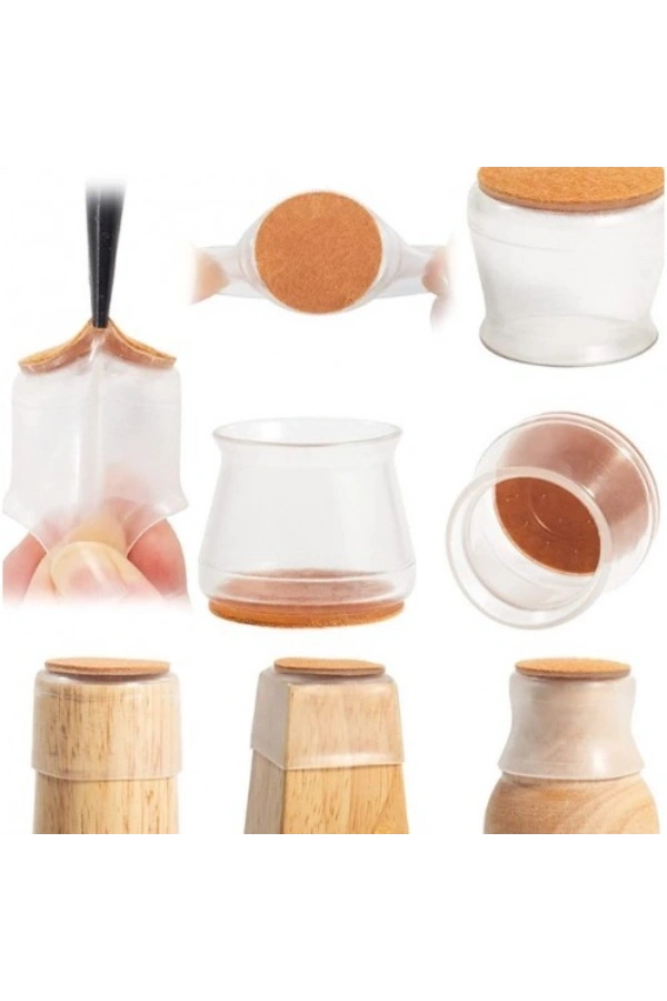 Bidebuvar 4lü Keçeli Şeffaf Silikon Sandalye Ayak Koruyucu Seti