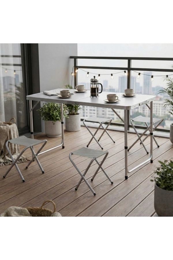 Bidebuvar 4 Sandalyeli Katlanabilir Masa Seti