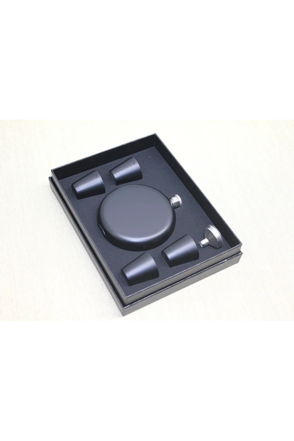 Bidebuvar 4 Shot Bardaklı Matara Seti Yuvarlak Siyah