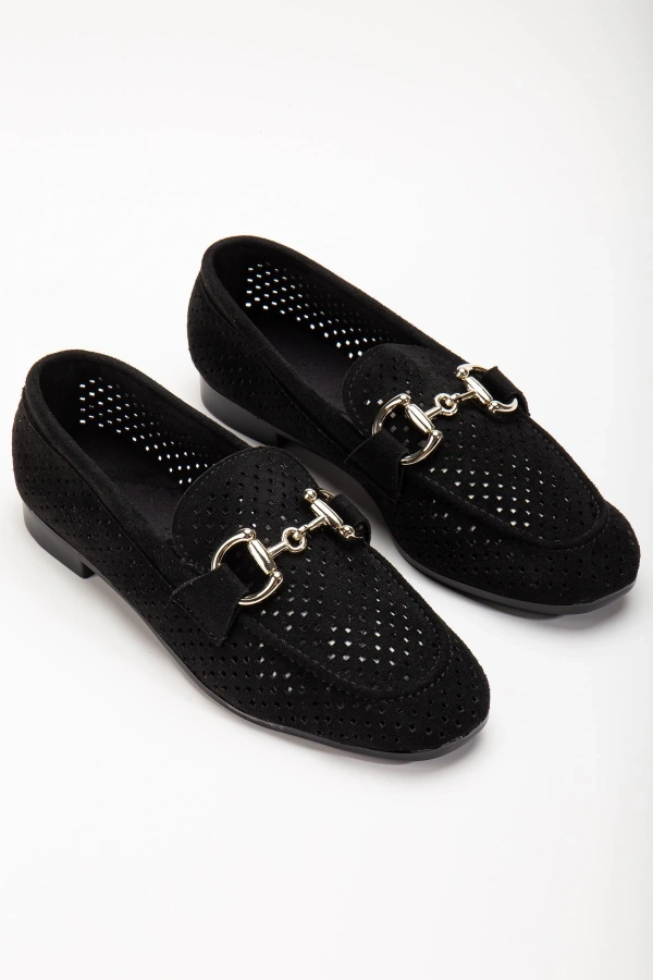 Bidebuvar 401 Siyah Süet Delikli Günlük Kadın Babet