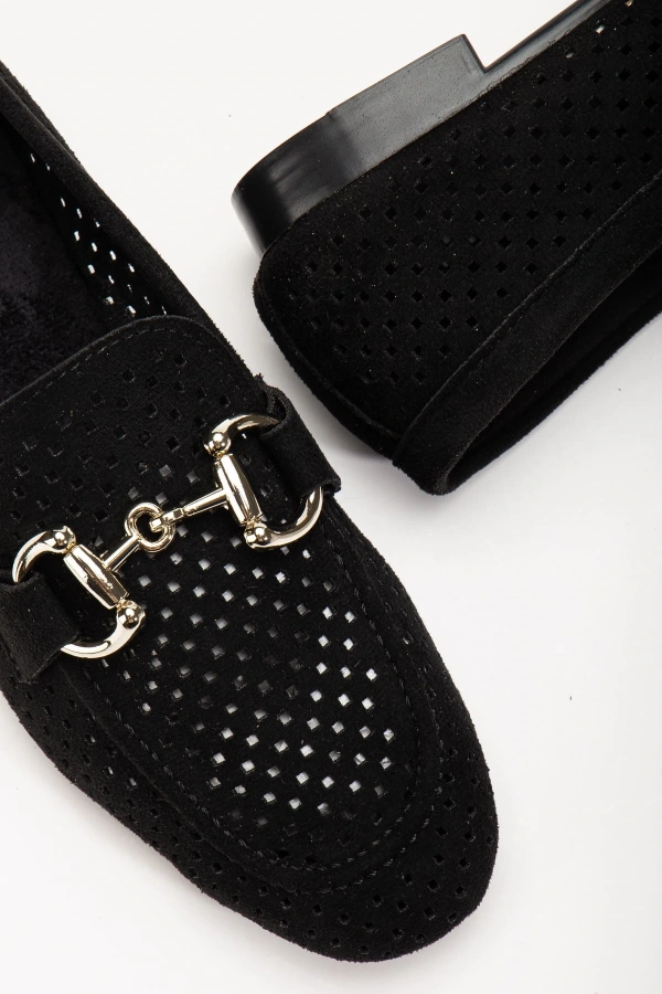 Bidebuvar 401 Siyah Süet Delikli Günlük Kadın Babet