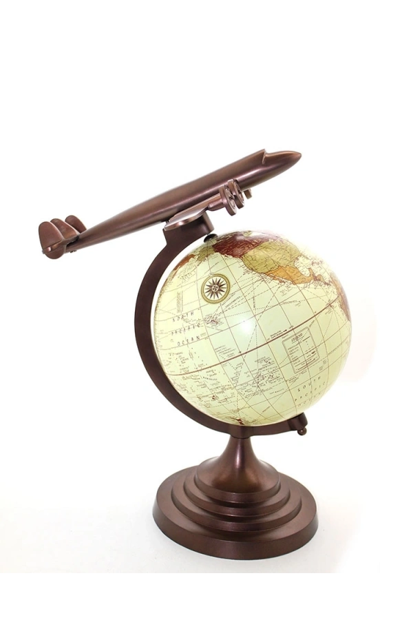Bidebuvar 40x25 cm Pirinç Uçak Tasarımlı Dünya Küre