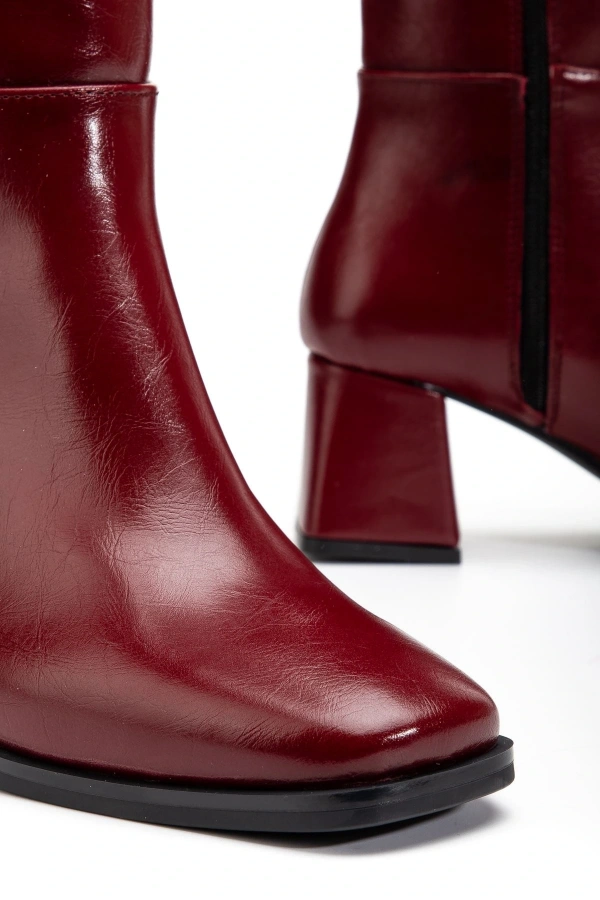 Bidebuvar 4804 Bordo Kırışık Rugan Fermuarlı Günlük Bayan Çizme