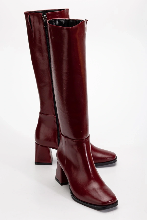 Bidebuvar 4804 Bordo Kırışık Rugan Fermuarlı Günlük Bayan Çizme