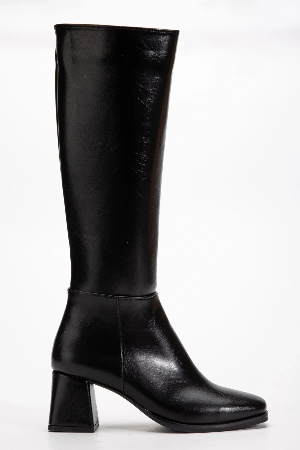 Bidebuvar 4804 Siyah Kırışık Fermuarlı Günlük Bayan Çizme