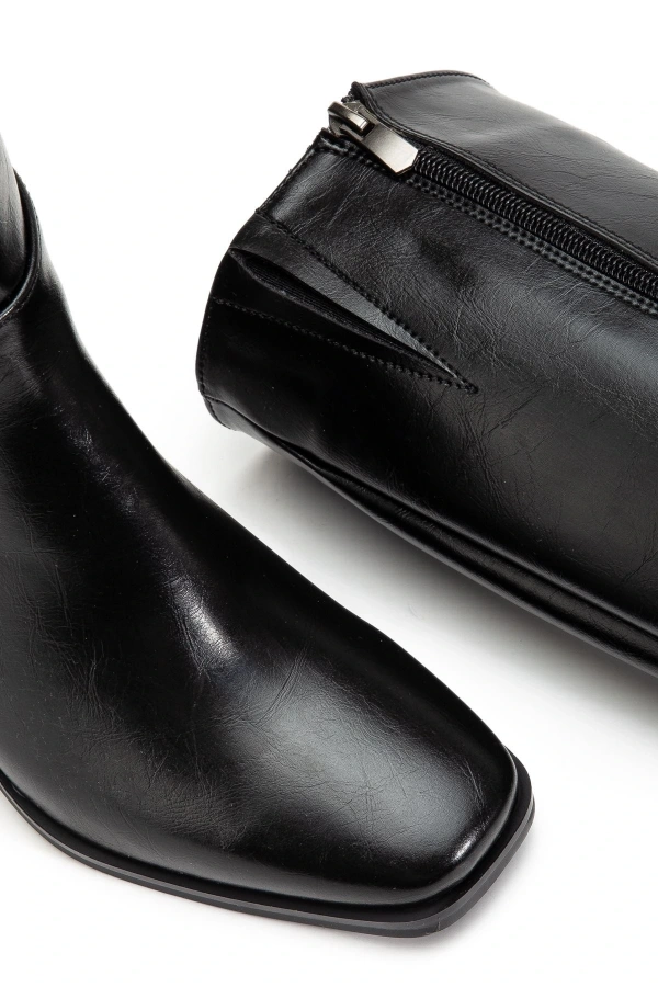 Bidebuvar 4804 Siyah Kırışık Fermuarlı Günlük Bayan Çizme