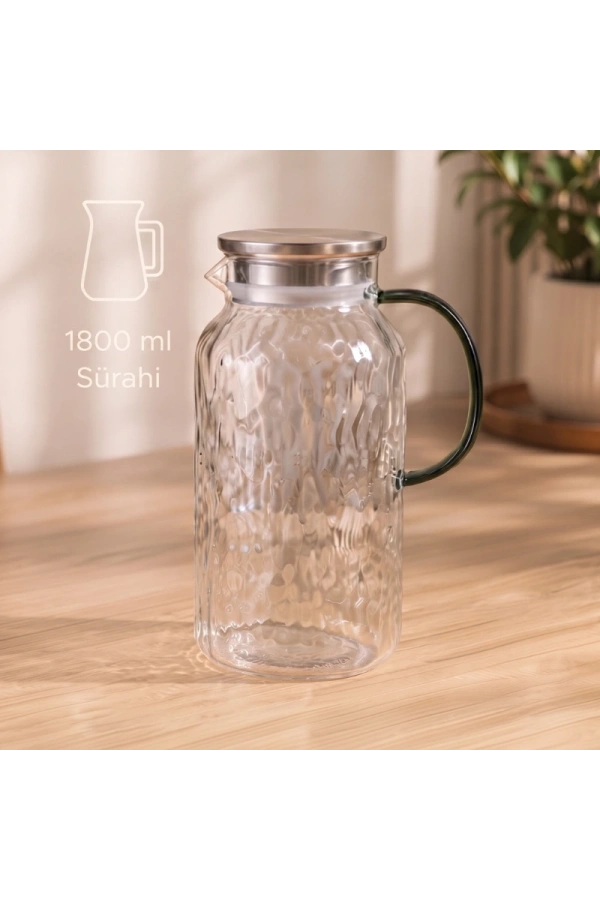 Bidebuvar 5 Parça Bardaklı Sürahi Seti - Cam - 1800 ml Sürahi - 4 Bardak