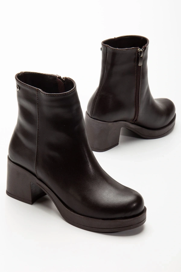 Bidebuvar 5109-3022 Kahve Fermuarlı Kalın Topuklu Günlük Kadın Bot