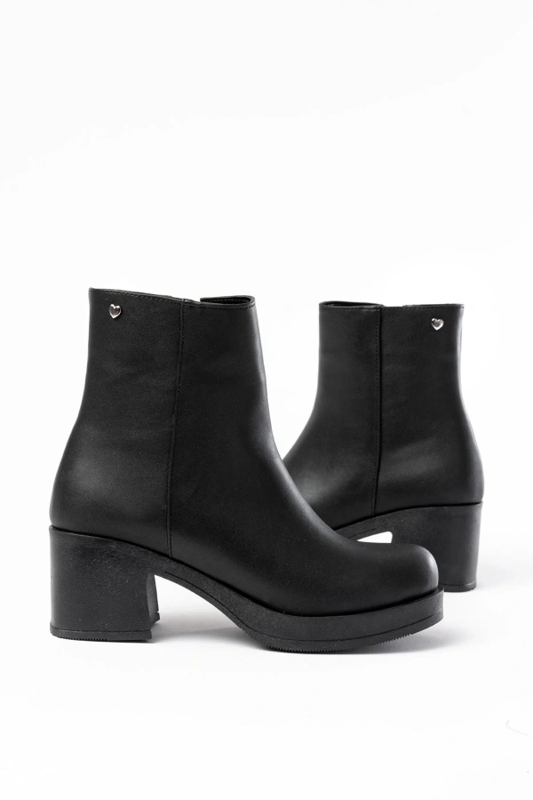Bidebuvar 5109-3022 Siyah Fermuarlı Kalın Topuklu Günlük Kadın Bot