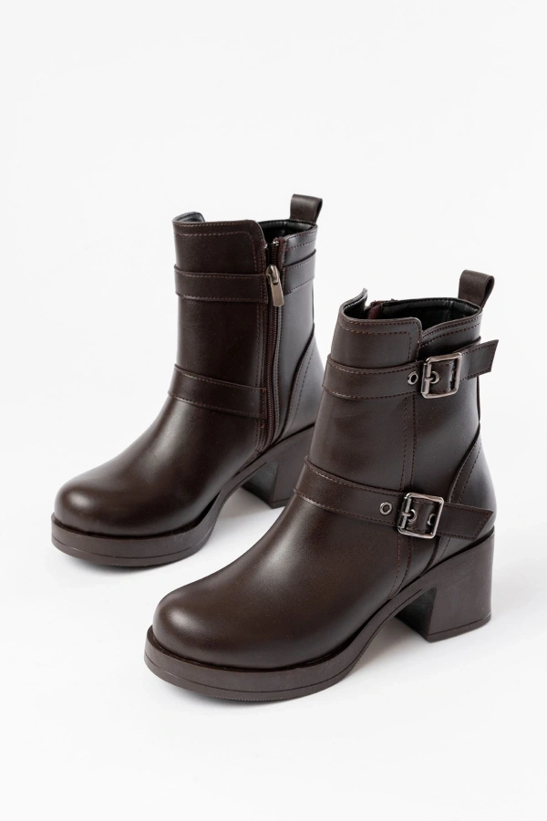 Bidebuvar 5109-3027 Kahverengi Topuklu Fermuarlı Günlük Kadın Bot