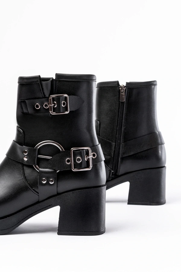 Bidebuvar 5109-3028 Siyah Toka Aksesuarlı Fermuarlı Topuklu Günlük Kadın Bot