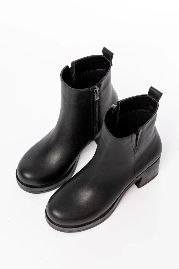 Bidebuvar 5109-3057 Siyah Lastikli Fermuarlı Kalın Topuklu Günlük Kadın Bot