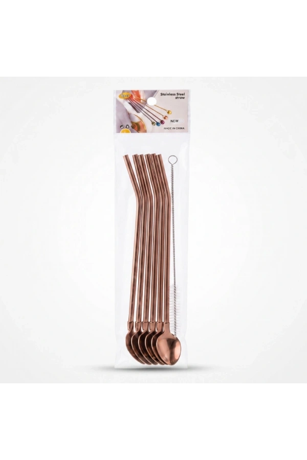 Bidebuvar 6lı Kaşıklı Pipet Seti - Bronz - Pipet Temizleme Fırçası