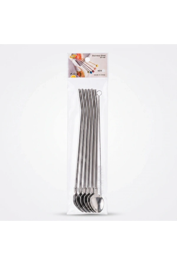 Bidebuvar 6lı Kaşıklı Pipet Seti - Metal - Pipet Temizleme Fırçası