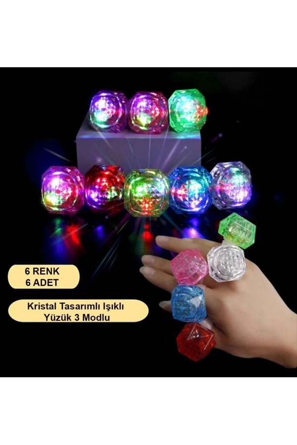 Bidebuvar 6lı Kristal LED Parti Yüzük Seti