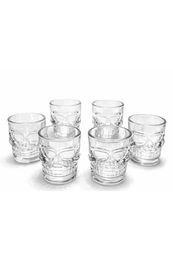 Bidebuvar 6lı Kurukafa Şeffaf Cam Shot Bardağı Seti 9x8 cm
