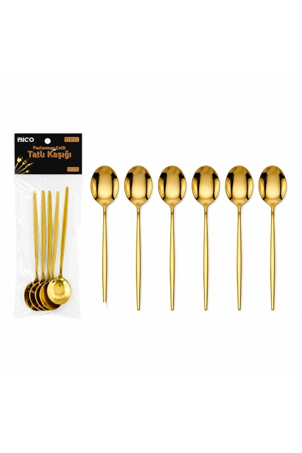 Bidebuvar 6 Parça Tatlı Kaşığı Seti - Gold Renk - Paslanmaz Çelik