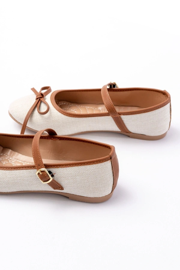 Bidebuvar 6321 Bej Keten Günlük Baret Tokalı Bayan Babet