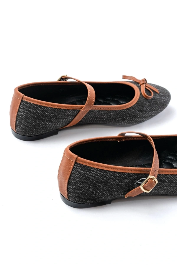 Bidebuvar 6321 Siyah Keten Günlük Baret Tokalı Bayan Babet