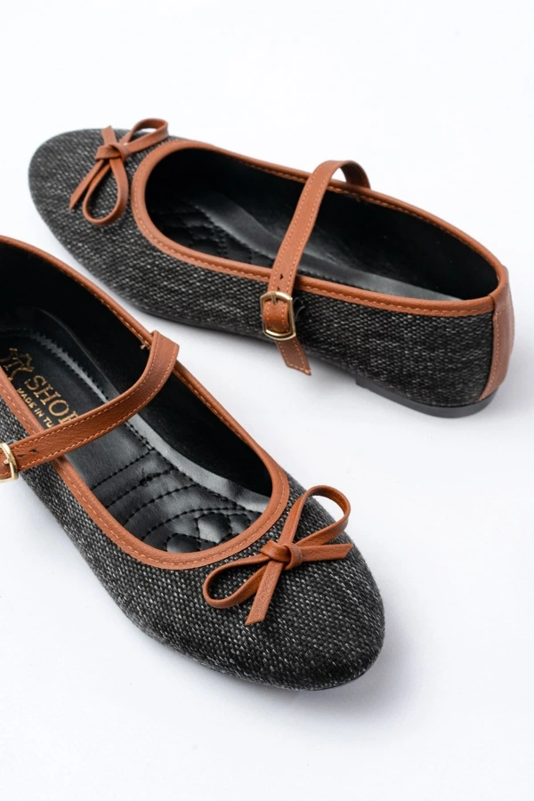 Bidebuvar 6321 Siyah Keten Günlük Baret Tokalı Bayan Babet