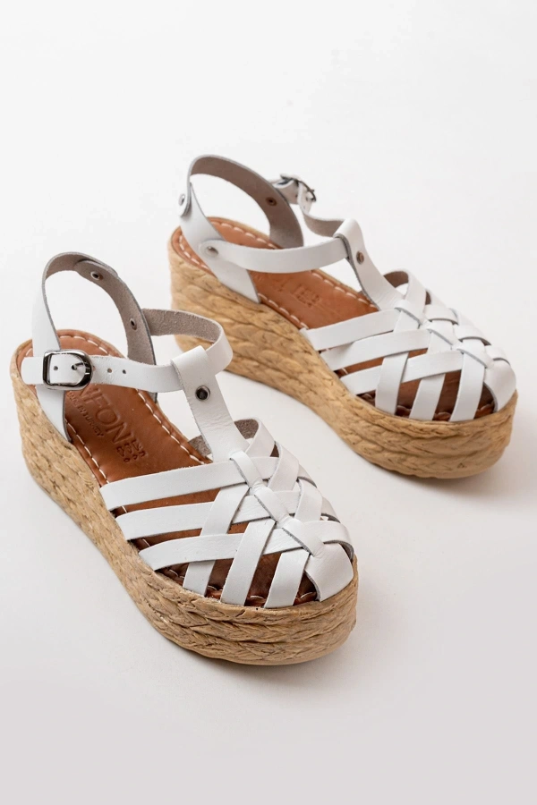 Bidebuvar 684-02 Beyaz Ortopedik Hakiki Deri Dolgu Kadın Sandalet