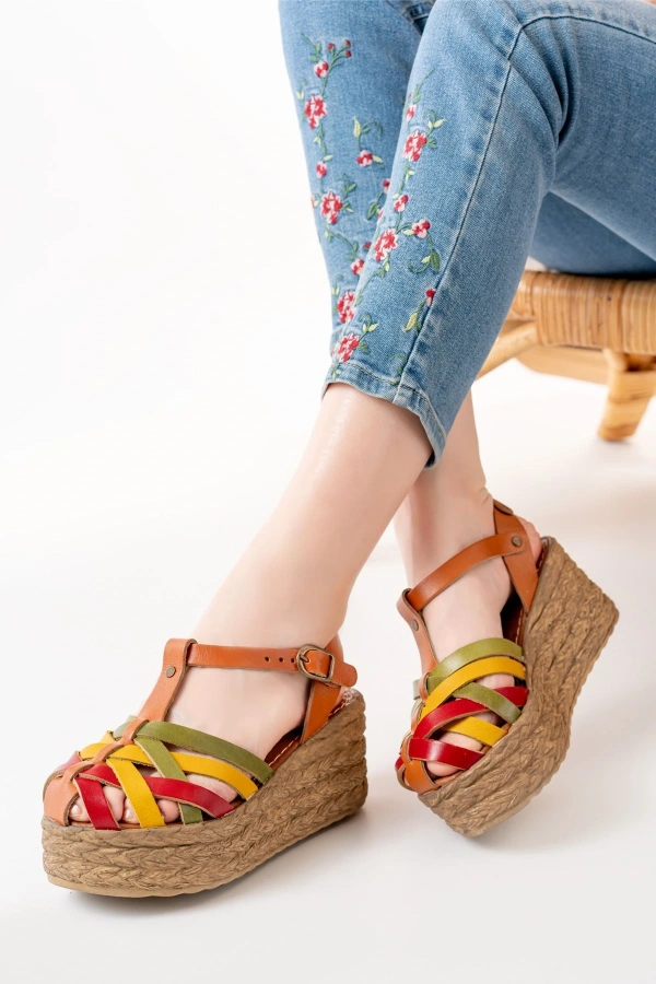 Bidebuvar 684-02 Multi Ortopedik Hakiki Deri Dolgu Kadın Sandalet