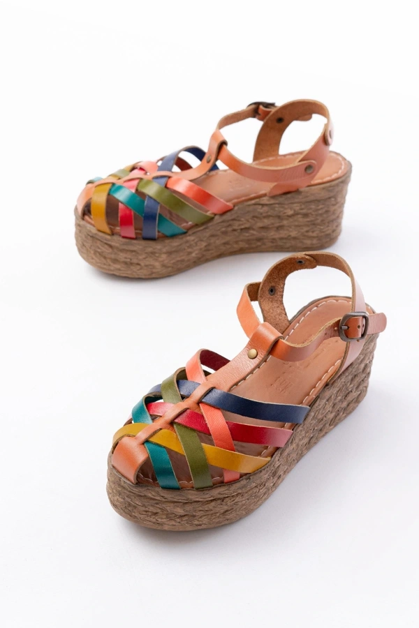 Bidebuvar 684-02 Taba Multi Ortopedik Hakiki Deri Dolgu Kadın Sandalet