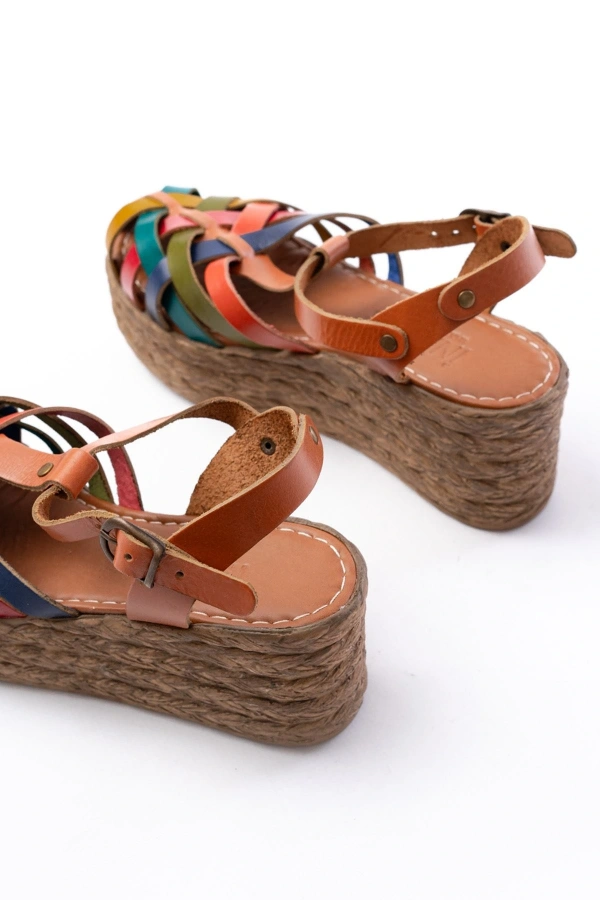 Bidebuvar 684-02 Taba Multi Ortopedik Hakiki Deri Dolgu Kadın Sandalet