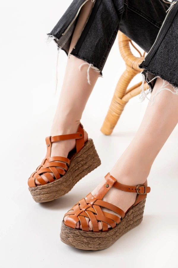 Bidebuvar 684-02 Taba Ortopedik Hakiki Deri Dolgu Kadın Sandalet