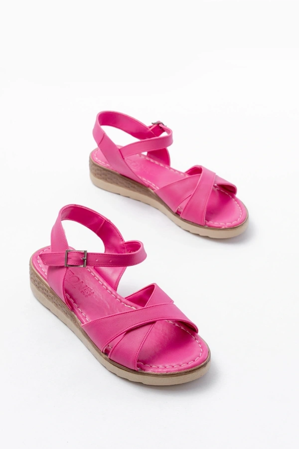Bidebuvar 692-564 Fuşya Ortopedik Taban Çapraz Tokalı Kadın Sandalet