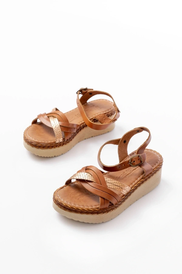Bidebuvar 730-037 Taba Ayna Hakiki Deri Ortopedik Taban Kadın Sandalet
