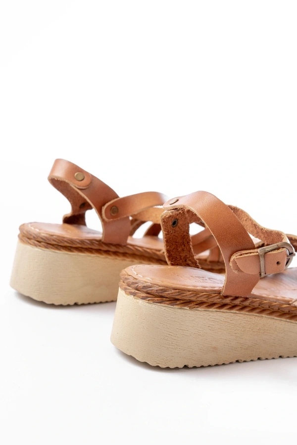 Bidebuvar 730-037 Taba Ayna Hakiki Deri Ortopedik Taban Kadın Sandalet