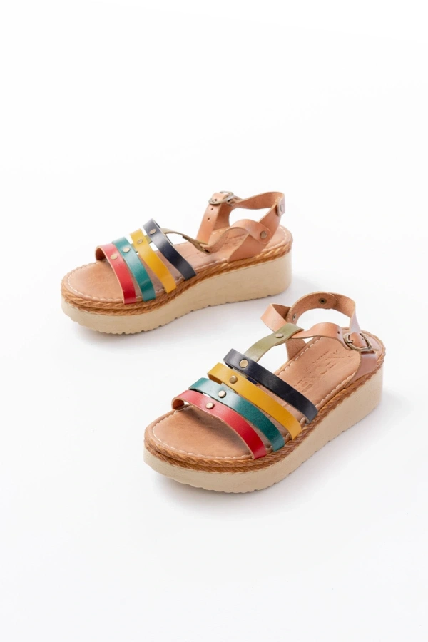 Bidebuvar 730-142 Multi Hakiki Deri Ortopedik Taban Kadın Sandalet
